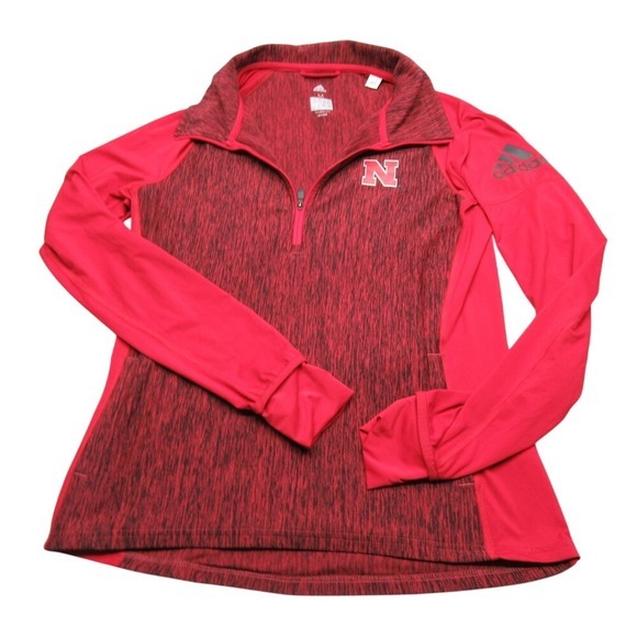 Nebraska Huskers Jacket Mens Medium Adidas Red Pullover Half‎ Zip ClimaLite - Picture 1 of 12
